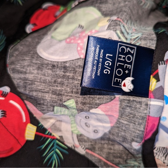 Christmas sloth on ornaments print scrub top - Picture 3 of 3